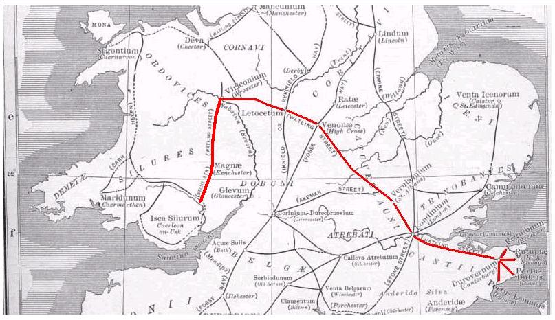 Map of Watling Street viia Wikipedia